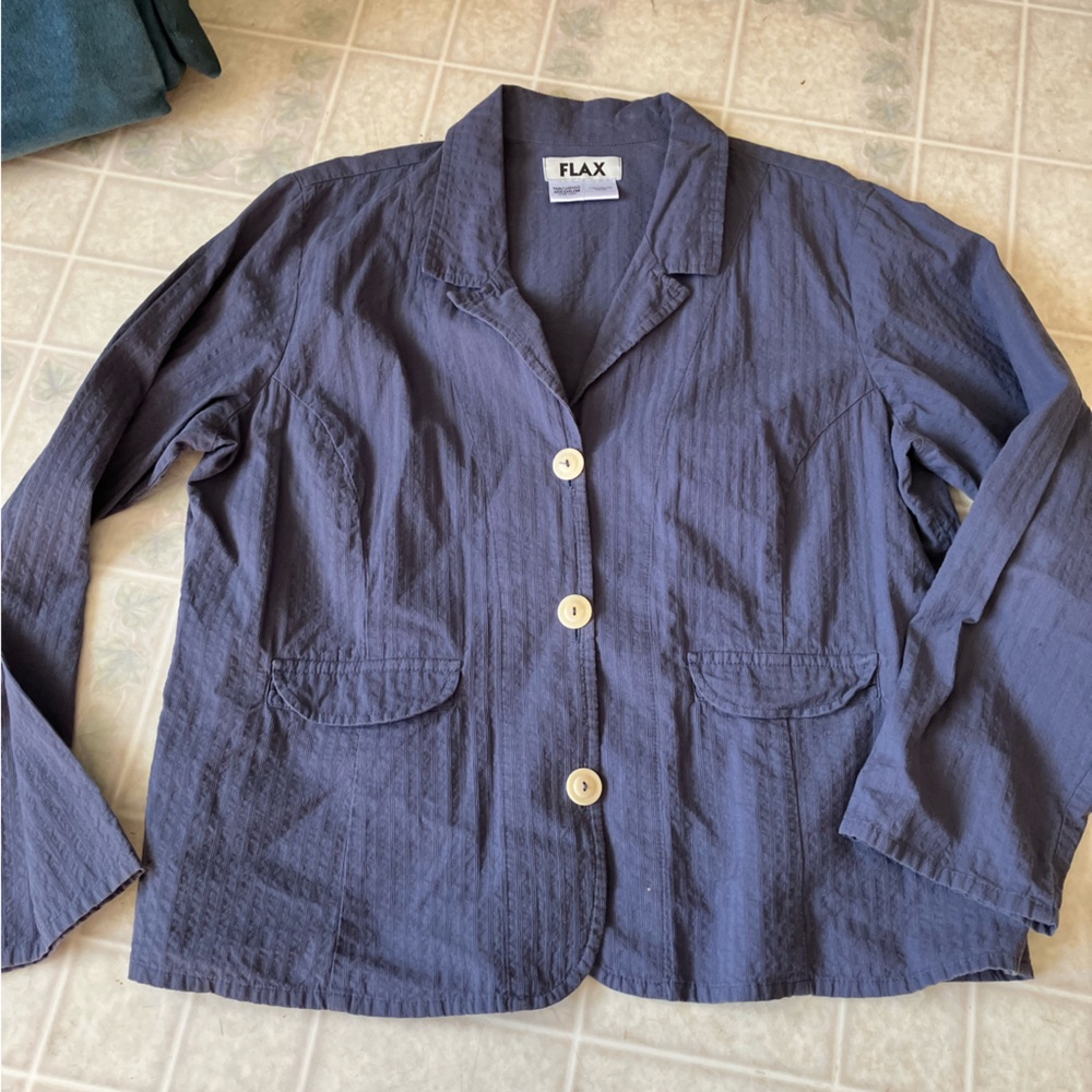 Flax Cotton Button Front Textured Unlined Jacket … - image 1